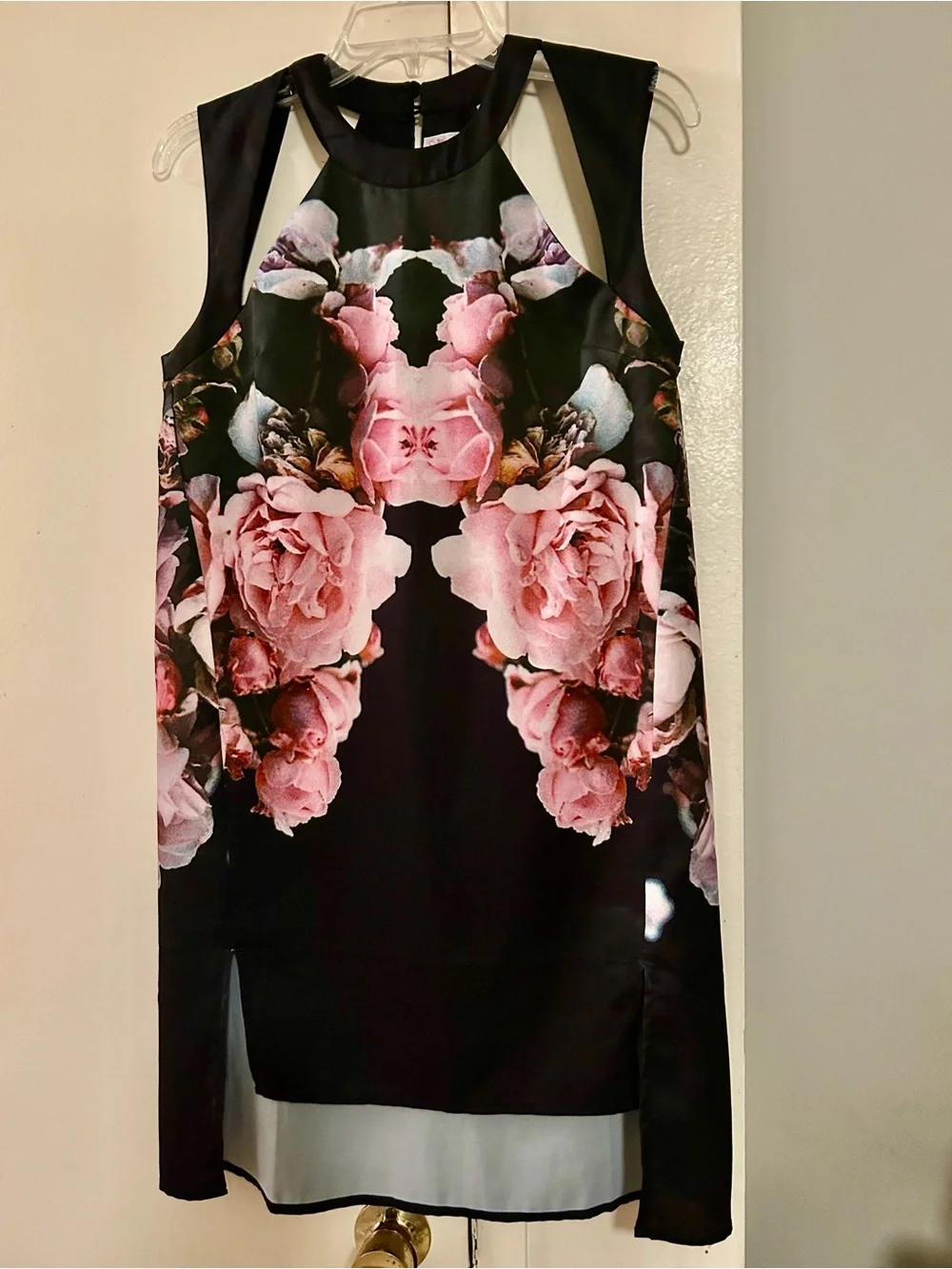 Free People Black Shift Dress with Pink Floral Print